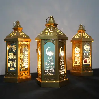 Fengrise Kovové LED Světla Festival Lantern Šťastný Eid Mubarak Ramadan Dekor pro Domácí Islámské Muslimské Zásoby Strany Eid Al Adha