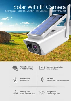 FHD 3MP Solární Baterie, WiFi Kamera, Venkovní IR Noční Vidění obousměrné Audio, PIR Detekce Alarm Bezdrátový Dobíjecí CCTV IP Kamera