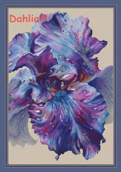 Fialová kapka rosy Iris Květiny Umění Vyšívání Vyšívání DIY Cross Stitch Kit Řemesla 14CT Nepotištěné Domácí Výzdoba, Ruční práce