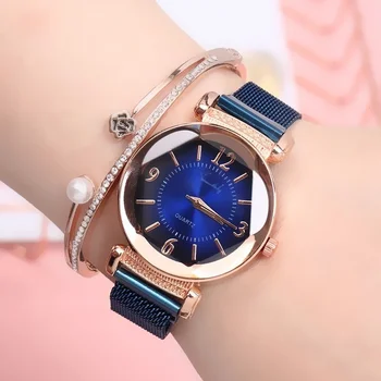 Fialové Luxusní Módní Ženy Hodinky Geometrické Římské Číslice Quartz Dámské hodinky Magnet Spona Mesh Popruh Hodinky Reloj Mujer