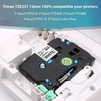 Fimax 12mm Tze Štítků Páska Kompatibilní pro Brother P-touch Tiskárny Tze231 Tze-231 pro Brother P Touch Tze PT Labeler