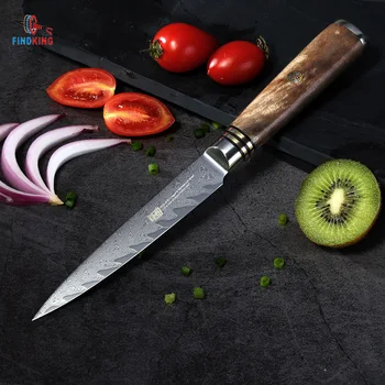 FINDKING AUS-10 damašek oceli šipka vzor Sapele dřeva rukojeť damašku nože 5 palcový utility nůž 67 vrstev ovoce nože
