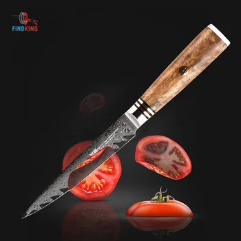 FINDKING AUS-10 damašek oceli šipka vzor Sapele dřeva rukojeť damašku nože 5 palcový utility nůž 67 vrstev ovoce nože