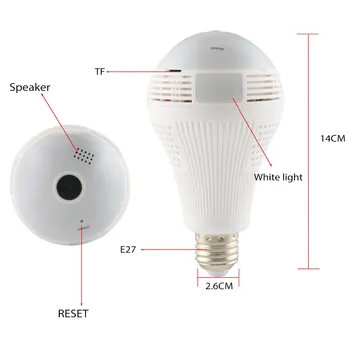 Fisheye Žárovka Lampa IP Kamery 360 ° LED Světlo Bezdrátové Domácí Bezpečnostní Zabezpečení WiFi CCTV Dva Způsoby, Audio Fotoaparát