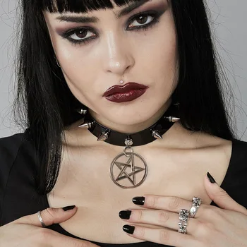 Fitshinling Gotické Příslušenství Náhrdelník Nýt Pu Umělé Kůže Náhrdelník Dark Star Punk Grunge Černé Ženy Kolem Krku Řetězy Přívěsek