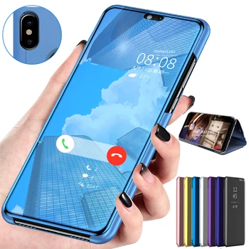 Flip Inteligentní Zrcadlo Telefon Kryt,pouzdro Pro Xiaomi Redmi 6 Pro Redmi6 A 6A 6Pro Tvrdé Kůže Clear View Stojí modrá růžová Zpátky Případech