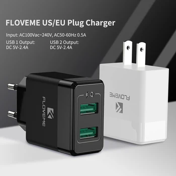 FLOVEME EU/US Plug USB Nabíječka 2.4 A Mobilní Telefon, Nabíječka Adaptér pro Xiaomi, Samsung, iphone, Tablet, Přenosné Zdi Cestovní Nabíječka