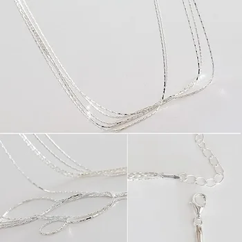 Foxanry 925 Sterling Silver Vícevrstvé Náhrdelník pro Ženy Nové Módní Jednoduché Klíční kost Řetěz Elegantní Narozeninové Party, Dárky, Šperky