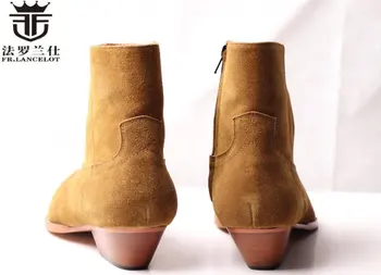 FR.LANCELOT módní Chelsea boty muži real semišové kožené boty Britský Styl zip kotníkové boty high top med pata muži boty