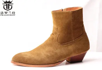 FR.LANCELOT módní Chelsea boty muži real semišové kožené boty Britský Styl zip kotníkové boty high top med pata muži boty