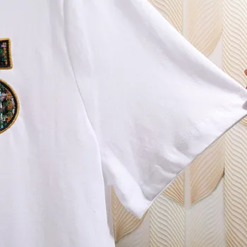 Francouzské Jaro Léto Nový Jednoduchý Kulatý Výstřih Krátký Rukáv Dopis Výšivky Zajištění Sestřih White T-shirt Ženy