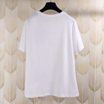 Francouzské Jaro Léto Nový Jednoduchý Kulatý Výstřih Krátký Rukáv Dopis Výšivky Zajištění Sestřih White T-shirt Ženy