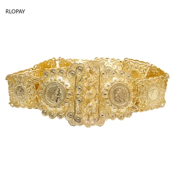 Francouzský Módní Zlaté Mince Pás pro Ženy Módní Duté Vzor Kovový Řetěz Pásy Abaya Šperky Pásy