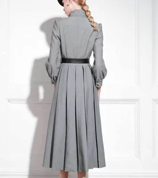 Francouzský styl luk lucerna rukáv skládaný šaty ženy jaro podzim slim vysokým pasem, ol skládaný dlouhé šaty