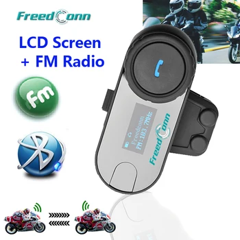 FreedConn Nová Verze TCOM-SC Motocykl Bluetooth Interphone Sluchátka Přilba Intercom s LCD Displej FM Rádio s