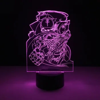 Fullmetal Alchemist 3D LED Noční Světlo 7 Barev Měnící Lampy Pokoj Dekorace Akční Obrázek Hračky Pro Narozeniny, Vánoční Dárek