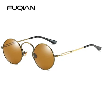 FUQIAN Luxusní Malé Kulaté Polarizované Muže, sluneční Brýle Značky Design Steampunk Ženy, sluneční Brýle Anti Blue Ray Brýle