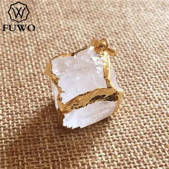 FUWO Přírodní Clear Quartz Přívěsek, S Zlatem Zdobené Módní Šperky Square Box Pro Náhrdelník Výrobu 5 ks/lot PD307