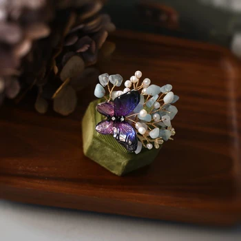 FXLRY Elegantní Ručně vyráběné přírodní sladkovodní pearlSea modrý štěrk motýlí brože svetr kabát pin dámské šperky