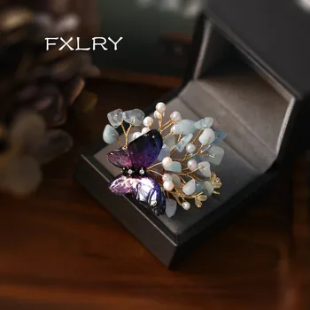 FXLRY Elegantní Ručně vyráběné přírodní sladkovodní pearlSea modrý štěrk motýlí brože svetr kabát pin dámské šperky