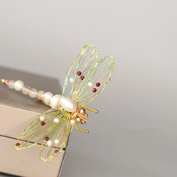 FXLRY Nové High-end Ručně vyráběné Tvarované přírodní pearl móda malé zvíře vážka brož kabát svetr pin
