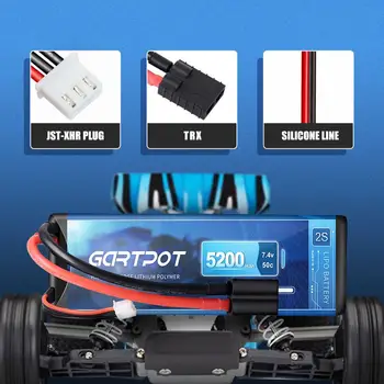 GARTPOT Lipo 5200mAh 2S 7.4 V 50C LiPo RC Baterie, pevné Pouzdro s TRX-Konektor pro RC Auto, RC Truggy RC Vrtulník Letadlo FPV Racing