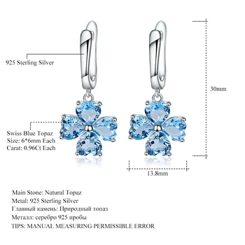GEM JE BALET 0.95 ct Přírodní Swiss Modrý Topaz Originální 925 Sterling Silver Drop Náušnice, Ženy, Luxusní Jemné Šperky Nové