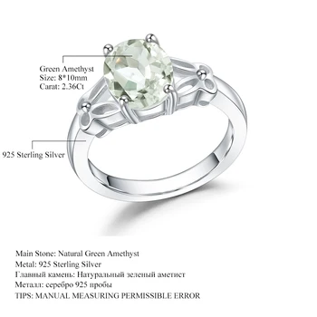 GEM JE BALET 925 Mincovní Stříbro Zásnubní Prsten 2.36 Ct Přírodní Zelené Prasiolit Drahokam Prsteny Pro Ženy Valentýn Šperky