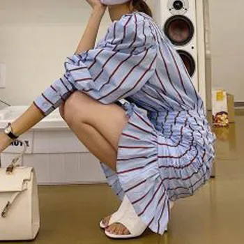 Genayooa Pruhované Dvou Dílná Sada Top A Sukně Dlouhý Rukáv Sexy 2 Dílná Sada Ženy Office Dámy Elegantní Sukně Set Korejský Móda