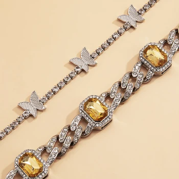 Geometrické Crystal Miami Kubánské Řetěz náhrdelník Náhrdelník pro Ženy, Vintage Butterfly Drahokamu Tenis Řetězce Náhrdelník Šperky Dárek