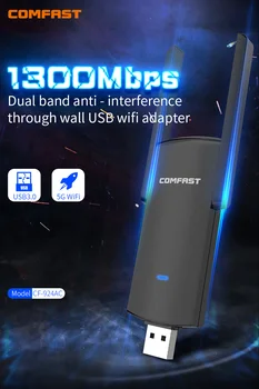 Gigabitový USB Wifi Adaptér 1300Mbps 2.4+5Ghz Anténa Wifi USB Dongle 802.11 AC MU-MIMO Ethernet Wi-fi pro Stolní Přenosný Přijímač