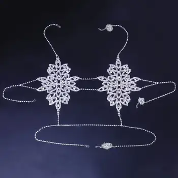 GLAMing Pás Břišní tělo Řetězce Sexy spodní Prádlo, Šperky, Postroje Květiny Bling Crystal Drahokamu Bikiny Set pro Ženy Plavky 2020