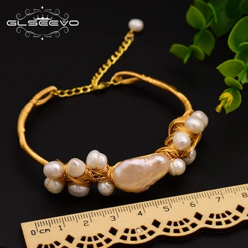 GLSEEVO Přírodní sladkovodní Barokní Perla Náramky Pro Ženy, Svatební Dary, Ručně Nastavitelný Náramek Jemné Šperky GB0053