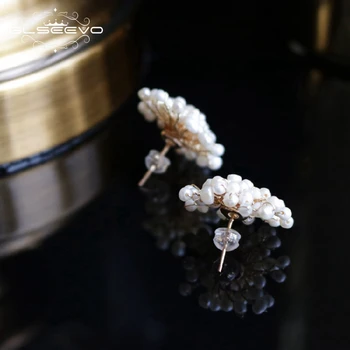 GLSEEVO Přírodní sladkovodní White Pearl Kulaté Náušnice Pro Ženy Zásnubní Wededing Části Ručně vyráběné Luxusní Šperky GE0653