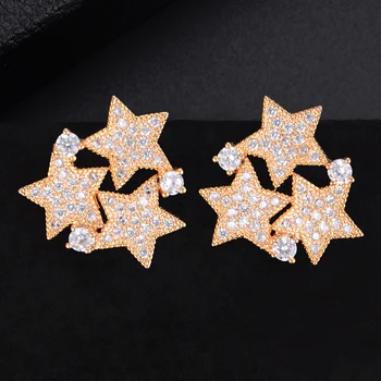 GODKI 19mm Luxusní Hvězdy Clusteru Plné Mirco Zirkony Svatební Ženy Svatební Party Oblékání Náušnice Módní High Šperky