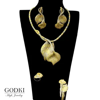 GODKI Luxusní 4KS Nigerijský náhrdelník Náhrdelník Šperky Sady Pro Ženy, Svatební Zirkony Crystal CZ Indické African Svatební Šperky Sady