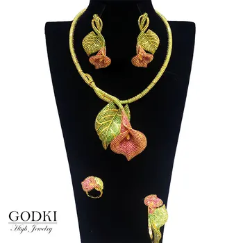 GODKI Luxusní 4KS Nigerijský náhrdelník Náhrdelník Šperky Sady Pro Ženy, Svatební Zirkony Crystal CZ Indické African Svatební Šperky Sady