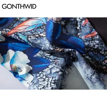 GONTHWID Japonský Styl Květiny Tisk Kimono Cardigan Haori Bundy Muži Harajuku Neformální Bunda Streetwear, Hip Hop Kabáty