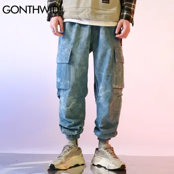 GONTHWID Multi-Kapsy Tie Dye Nákladní Harémové Jogger Kalhoty Denim Džíny Streetwear Muži Hip Hop Ležérní Volné džínové Kalhoty Kalhoty 2020