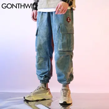 GONTHWID Multi-Kapsy Tie Dye Nákladní Harémové Jogger Kalhoty Denim Džíny Streetwear Muži Hip Hop Ležérní Volné džínové Kalhoty Kalhoty 2020