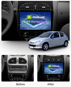 GPS Autoradio IPS Dotykový displej, Auto Rádio Audio 9 palcový Android 10 pro Peugeot 206 2000-2016