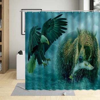 Grizzly Zvířat Polyesterové Tkaniny Sprchový Závěs vanové Zástěny, Závěsy Pro Koupelny 3D Vodotěsné Vaně Dekor S Háčky
