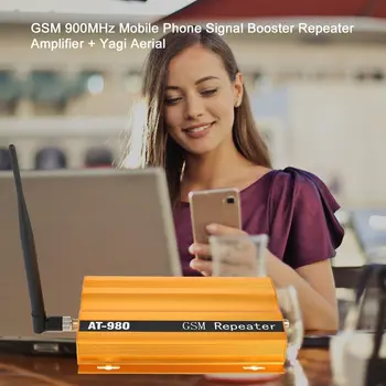 GSM 900mHz Mobilní Telefon Opakovač Signálu Booster Zesilovač + Yagi Antény Full-Duplex Single-Port Design AT-980