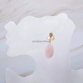 GuaiGuai Šperky Přírodní Růžová Růženín Ametyst Bílá Shell Houpat Náušnice