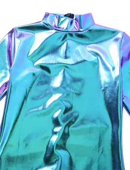 Gymnastika trikot kovové gymnastika oblečení holografické taneční trikot pro ženy dlouhý rukáv vysoká krk šplhat baletní trikot