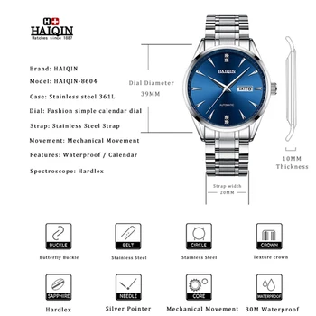 HAIQIN Pánské Mechanické hodinky pro muže hodinky pánské Top Značky Luxusní Automatické Hodinky Muži vodotěsné hodiny Reloj Hombre 2019