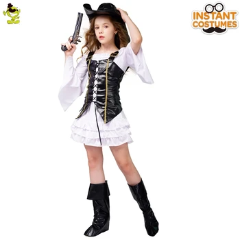 Halloween dětské Pirátské Šaty Cosplay Luxusní dívčí Černé Pirátské Šaty Kostým pro Děti Party Dress up Karneval