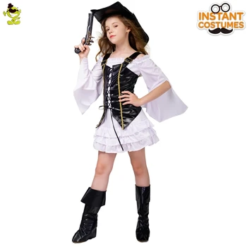 Halloween dětské Pirátské Šaty Cosplay Luxusní dívčí Černé Pirátské Šaty Kostým pro Děti Party Dress up Karneval