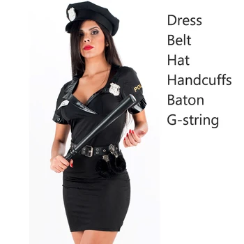 Halloween Kostým pro Dospělé Policistka Cop Cosplay Jednotné Sexy Černé Mini Šaty, Kostýmy, Policejní Kostým pro Ženy