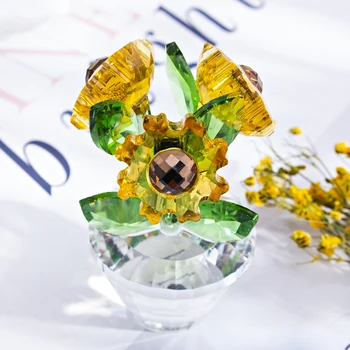 H&D Mini Crystal Slunečnice Figurka Skleněná Váza Ozdoba, Těžítko Domácí Stůl Dekor Suvenýr Sběratelskou Vánoční Dárek K Narozeninám